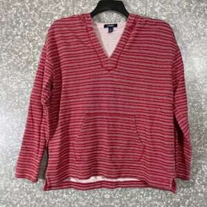 Chaps Red Striped Poncho Style Hoodie Pullover - Size Medium - Kangaroo Pocket